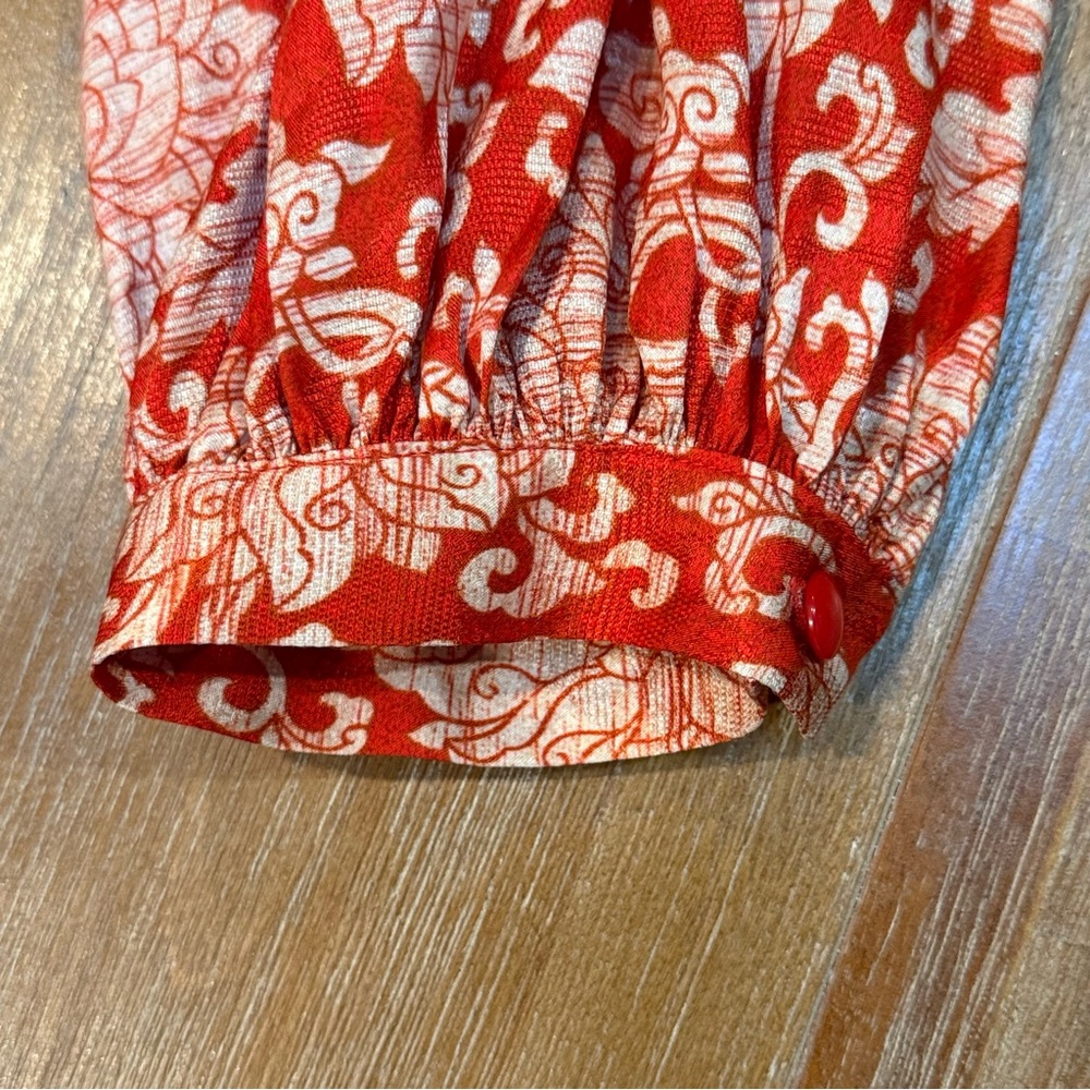 Anthropologie Skylar Surplice‎ Mini Dress Orange-Red Cream Flowers Size 8 - Picture 10 of 12